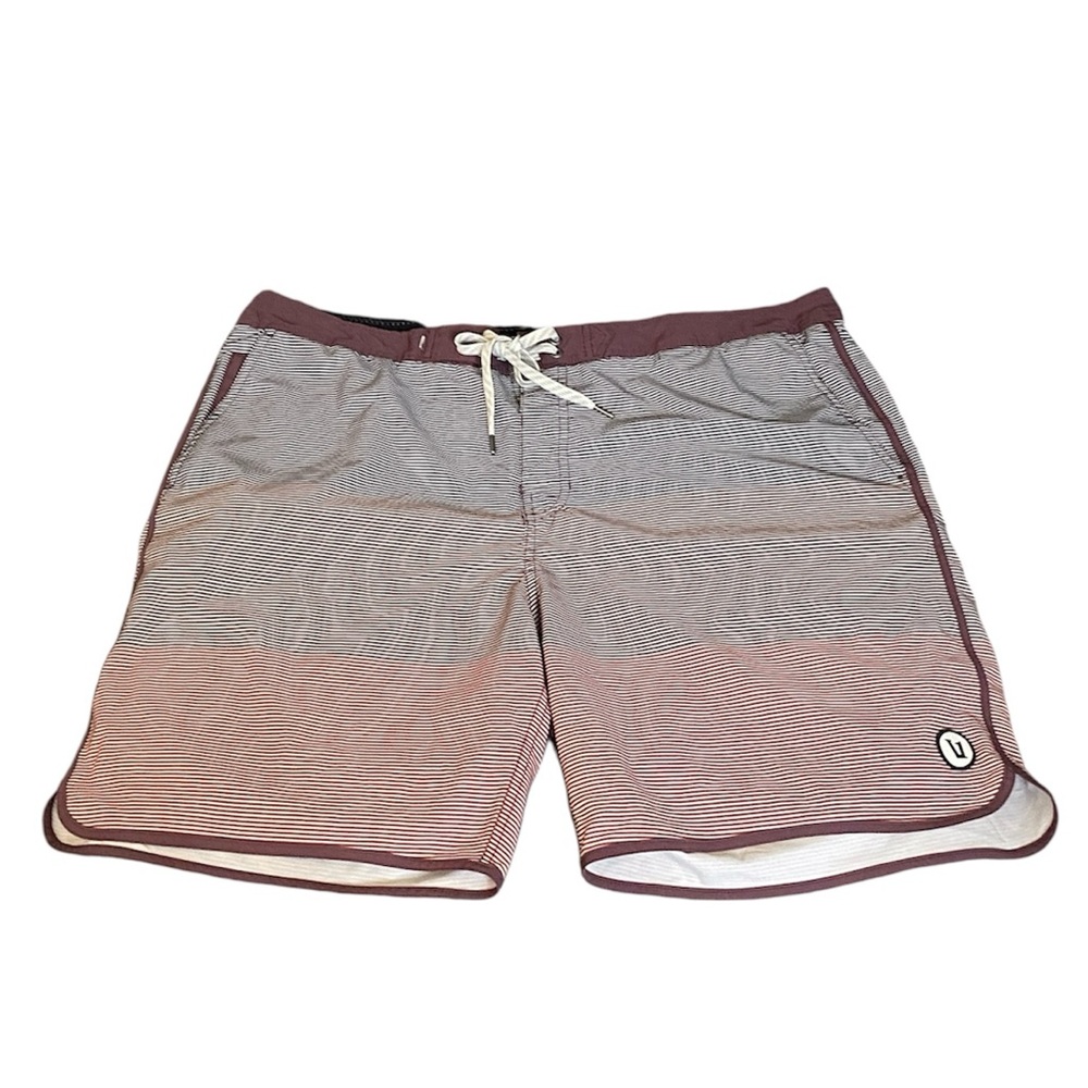 Vuori Men's Striped Maroon and White Board  Shorts